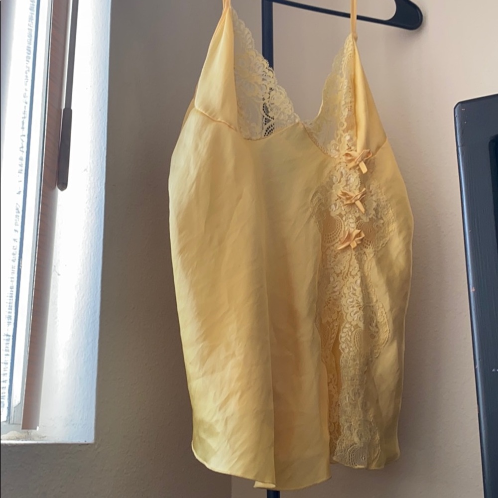 yellow lace detail satin lingerie slip top bundle!